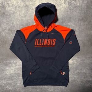 VTG Nike Team Illinois Fighting Illini Therma-FIT Hoodie Mens Small Navy Orange